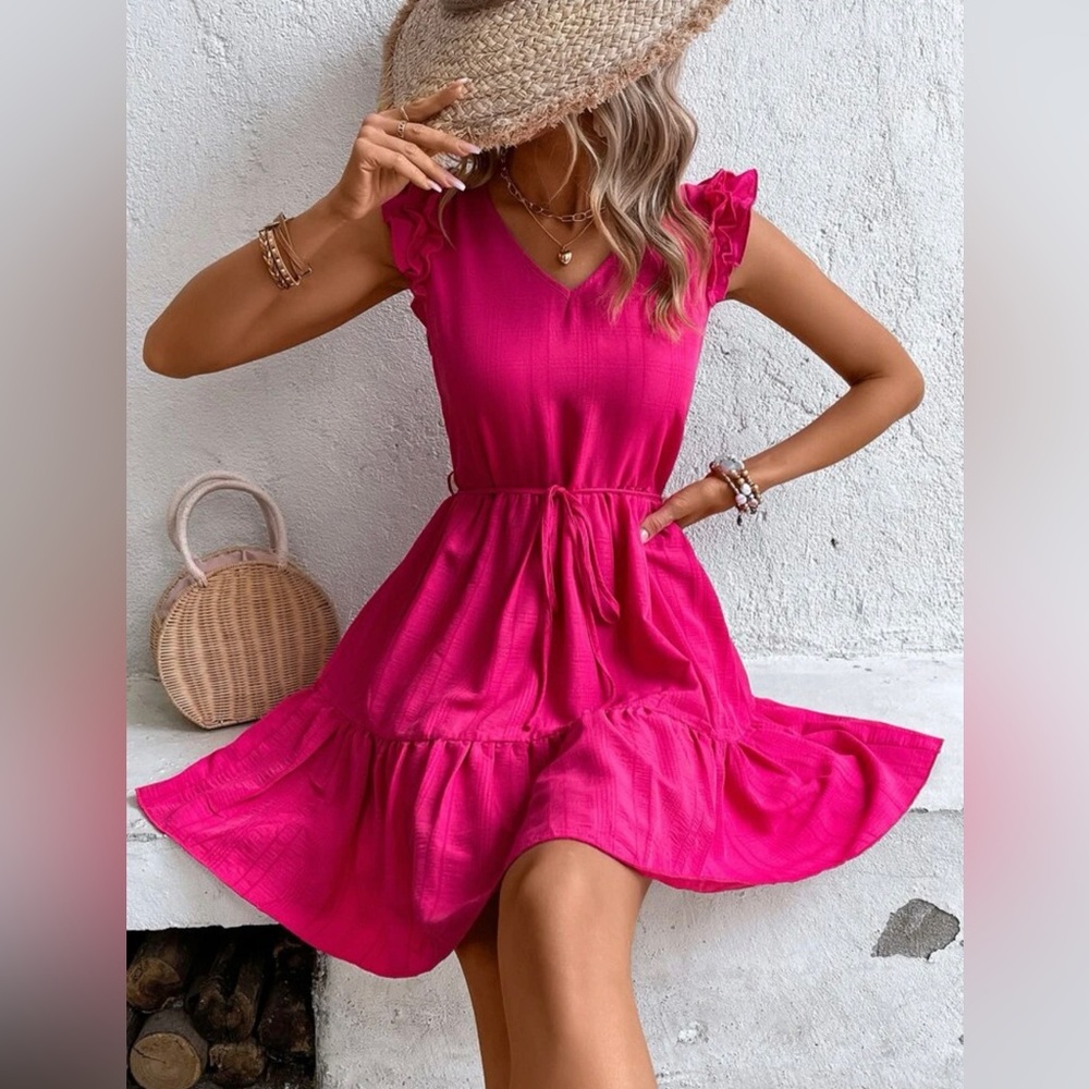 NEW Hot Pink Ruffle Hem Dress
